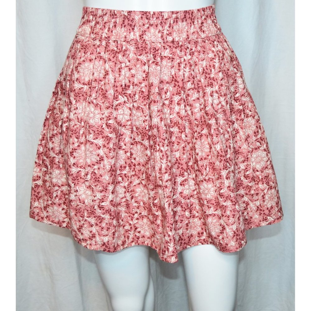 American Eagle Floral Pleated Linen Blend Mini Skirt Mauve Pink Preppy Barbie LG